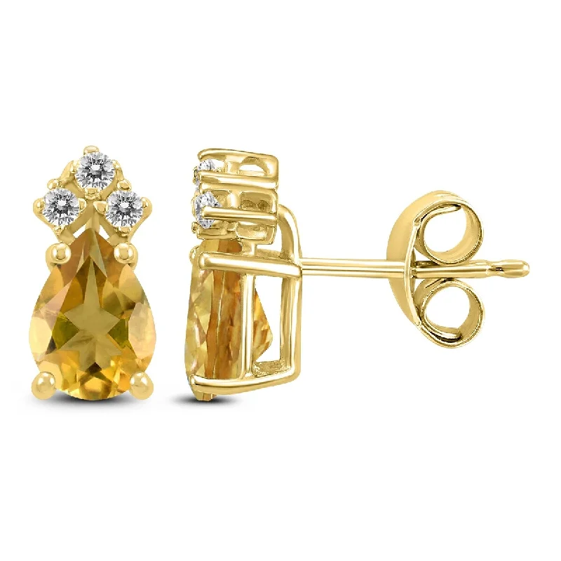 Marquee 14K Yellow Gold 6x4MM Pear Citrine and Diamond Earrings