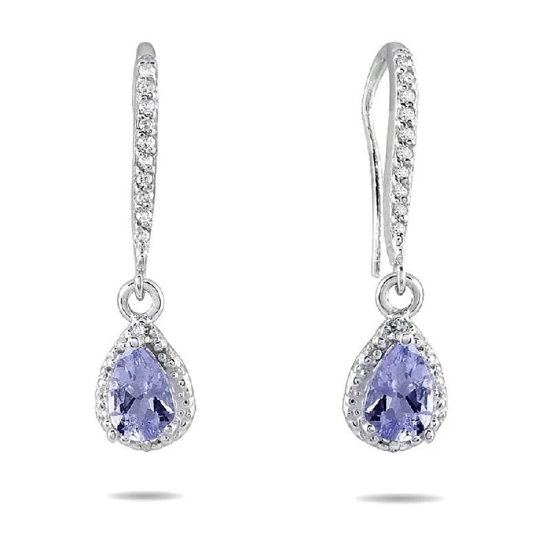 Marquee Tanzanite and Diamond Dangle Earrings in 10K White Gold