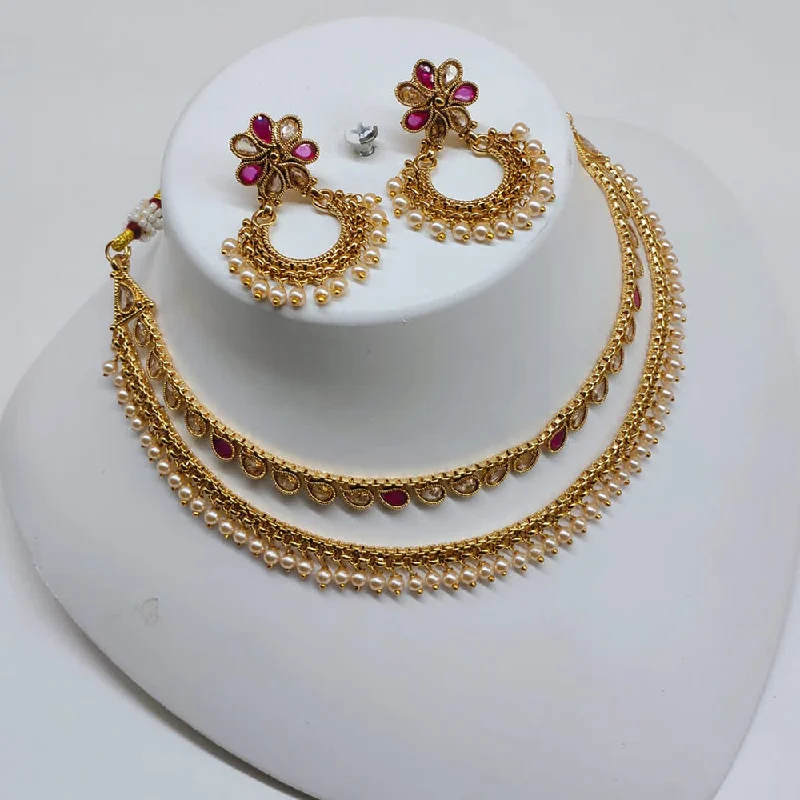 Lucentarts Jewellery Gold Plated Crystal Stone And Pearls Choker Necklace Set