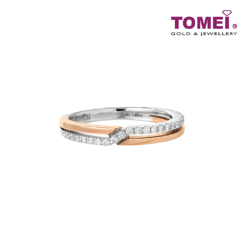 TOMEI Love Joins Us Together Diamond Ring, White+Rose Gold 585