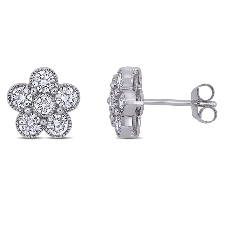 Miadora 14k White Gold 1ct TDW Diamond Flower Stud Earrings