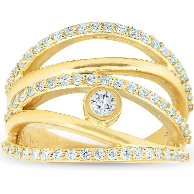 3/4 Ct Diamond Ring Solid 14k Yellow Gold Multi Row Anniversary Band