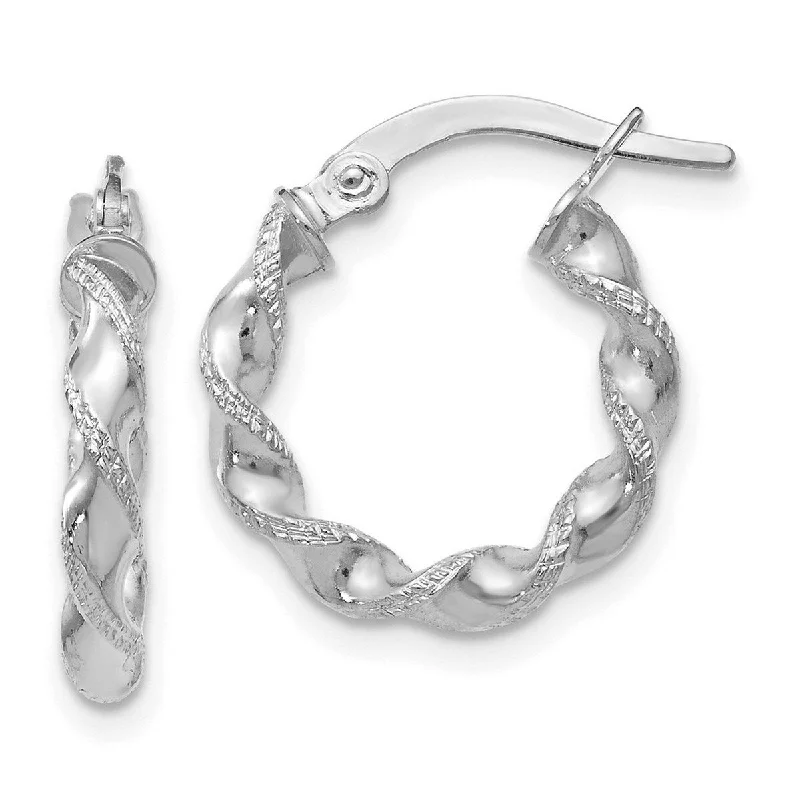 Curata 10k White Gold 17x2.5mm Textured Twisted Small Hoop Earrings