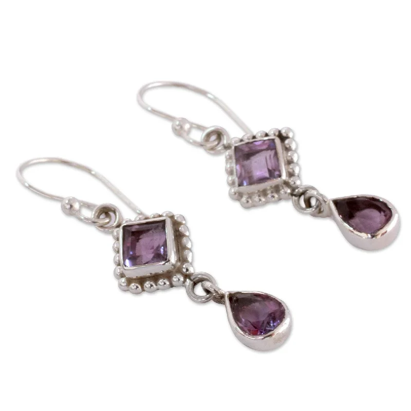 Handmade Purple Spark Sterling Silver Amethyst Earrings (India)