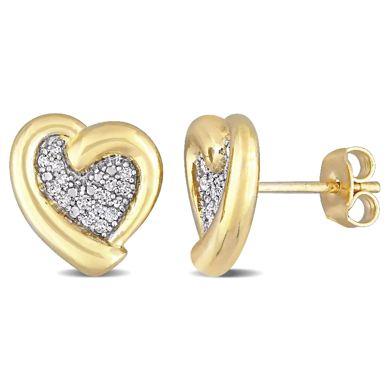 Miadora Yellow Plated Sterling Silver 1/6ct TDW Diamond Clustered Heart Stud Earrings