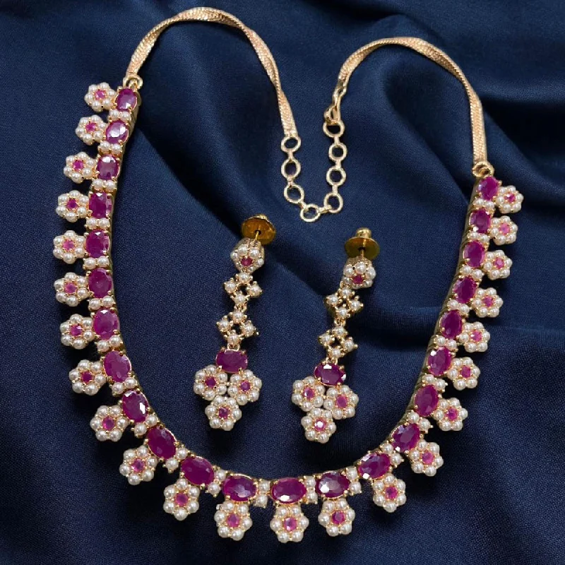 Sona Creation Gold Plated Pota Stone And Pearl Necklace Set