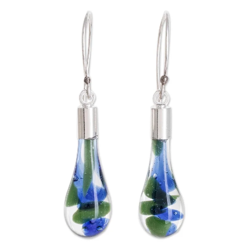 NOVICA Ocean Reflection, Art glass dangle earrings