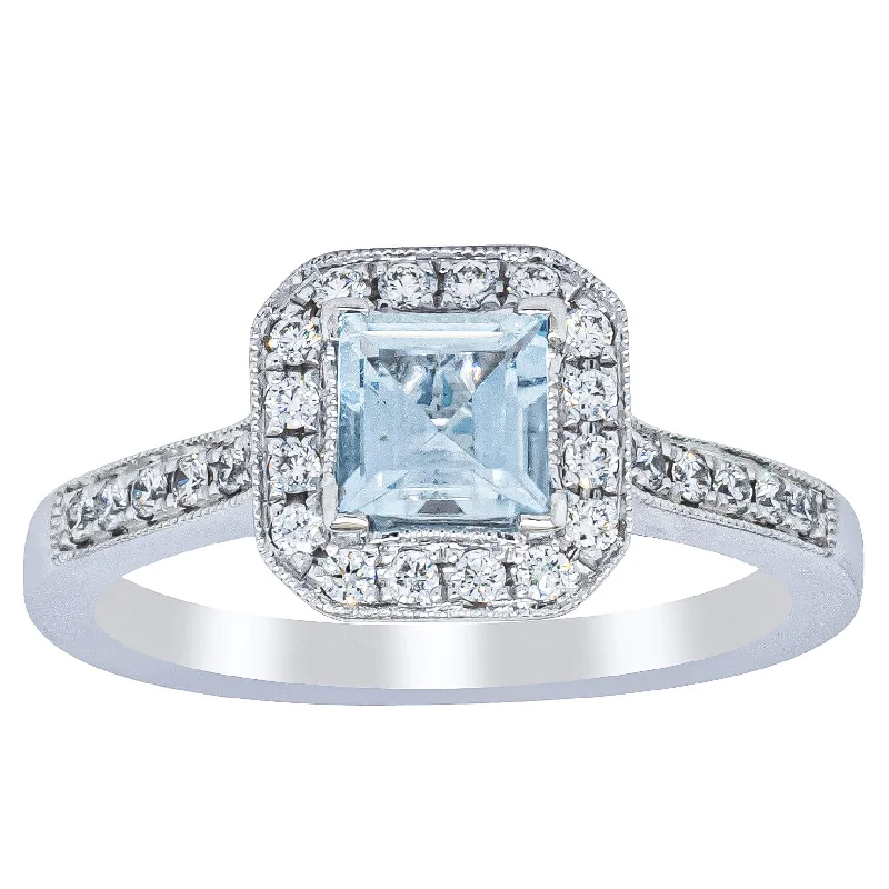 18ct White Gold .46ct Aquamarine & Diamond Mandalay Ring