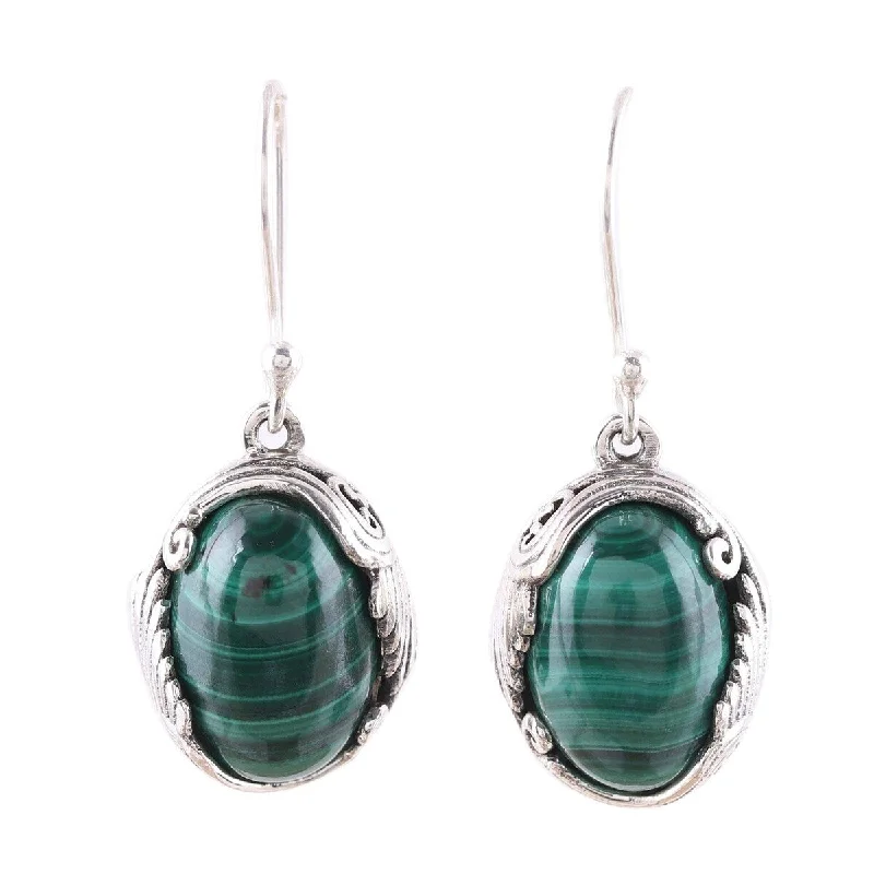 NOVICA Elegant Flair, Malachite dangle earrings - 1.3*0.5