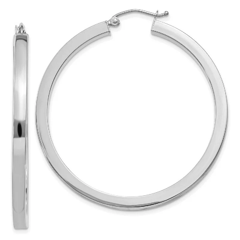 Curata 14k White Gold 3x45mm Polished Square Tube Hoop Earrings