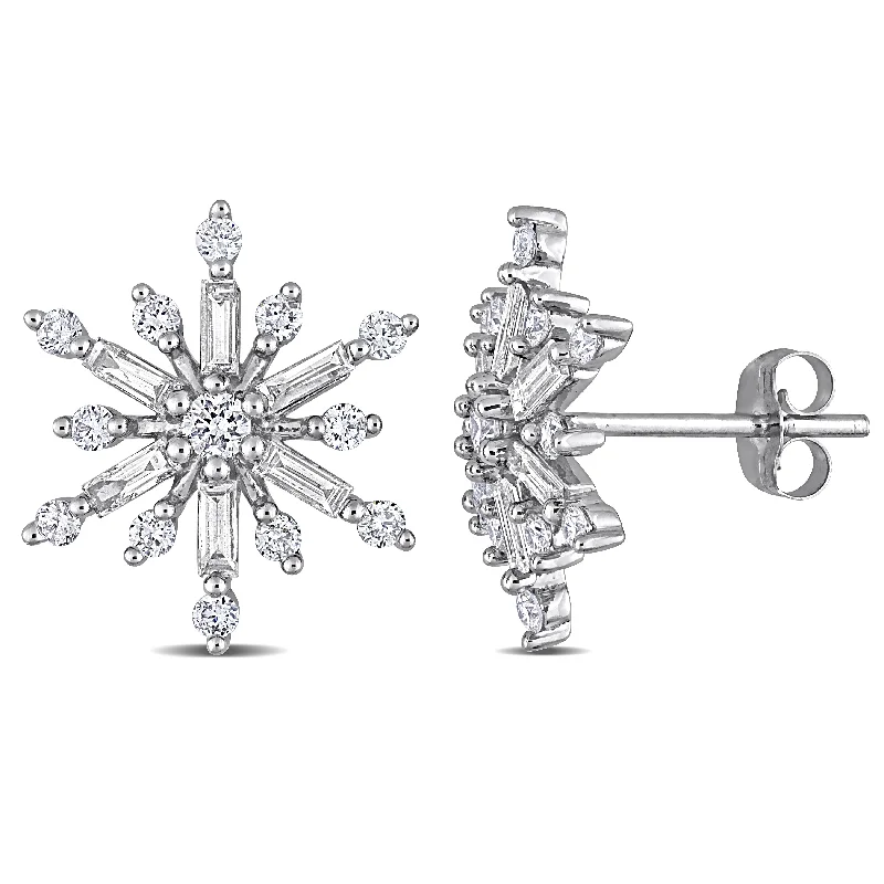 Miadora 1ct TDW Baguette and Round-cut Diamond Star Stud Earrings in 14k White Gold