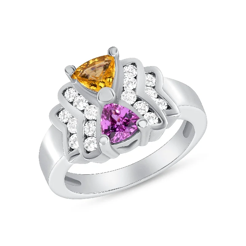 0.96 ct Pink & Yellow Sapphire and Diamond Ring in 14k White Gold