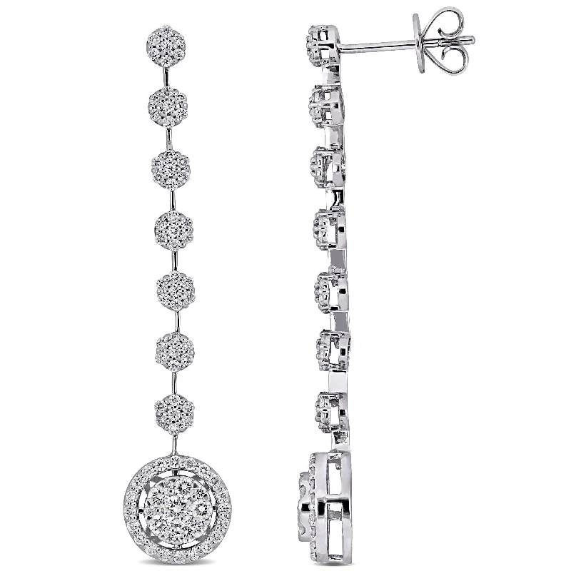 Miadora 14k White Gold 1 1/8ct TDW Diamond Composite Halo Floral Drop Earrings - 46 mm x 9 mm x 4.5 mm - 46 mm x 9 mm x 4.5 mm