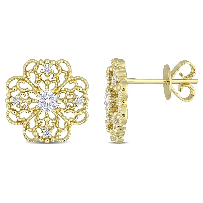 Miadora 14k Yellow Gold 1/4ct TDW Diamond Filigree Floral Stud Earrings