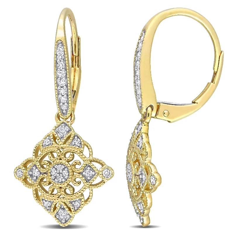 Miadora 10k Yellow Gold 1/5ct TDW Diamond Lozenge Lace Leverback Earrings