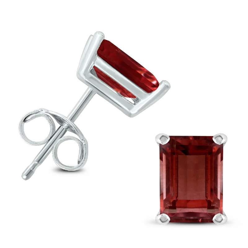 Marquee 14K White Gold 6x4MM Emerald Shaped Garnet Earrings