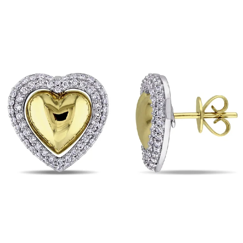 Miadora 2-Tone 14k White and Yellow Gold 1/2ct TDW Diamond Heart-Shaped Halo Stud Earrings