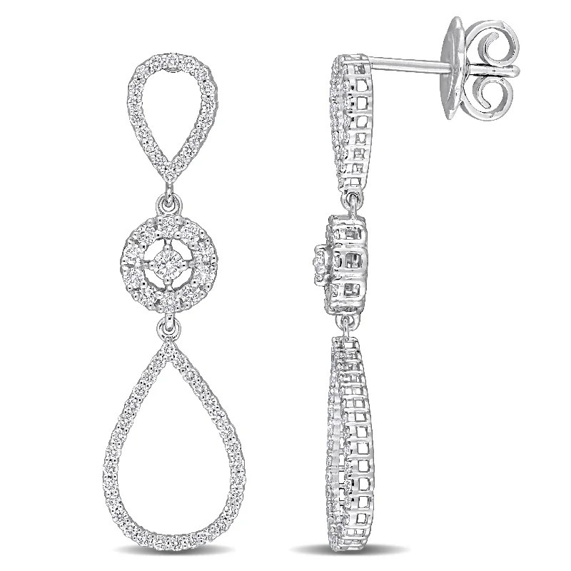 Miadora 18k White Gold 4/5ct TDW Diamond Open Teardrop Halo Dangle Earrings