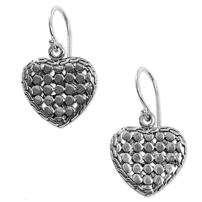 Handmade Heart of Steel Sterling Silver Earrings (Indonesia) - 1.2*0.7