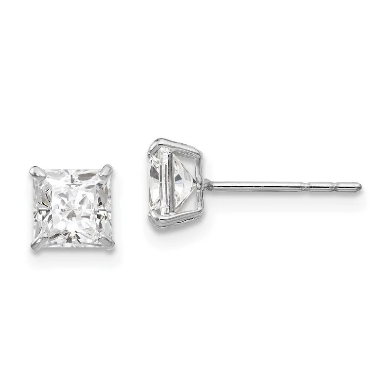 Curata 14k White Gold Polished 5mm Square CZ Cubic Zirconia Post Earrings - 5x5mm