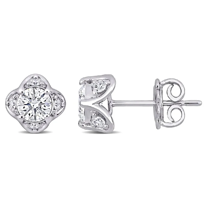 Miadora 14k White Gold 1 1/4ct TDW Certified Diamond Quatrefoil Halo Stud Earrings (GIA) - N/A