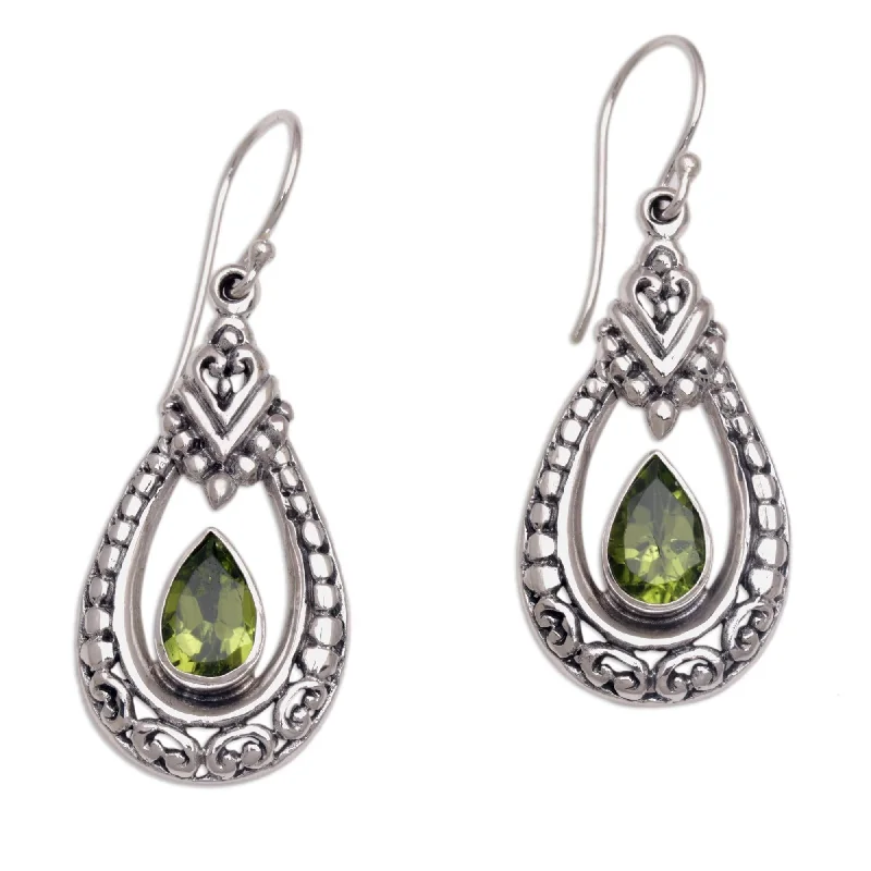 NOVICA Handmade Sterling Silver Drop of Green Peridot Earrings (Indonesia) - 1.7*0.6