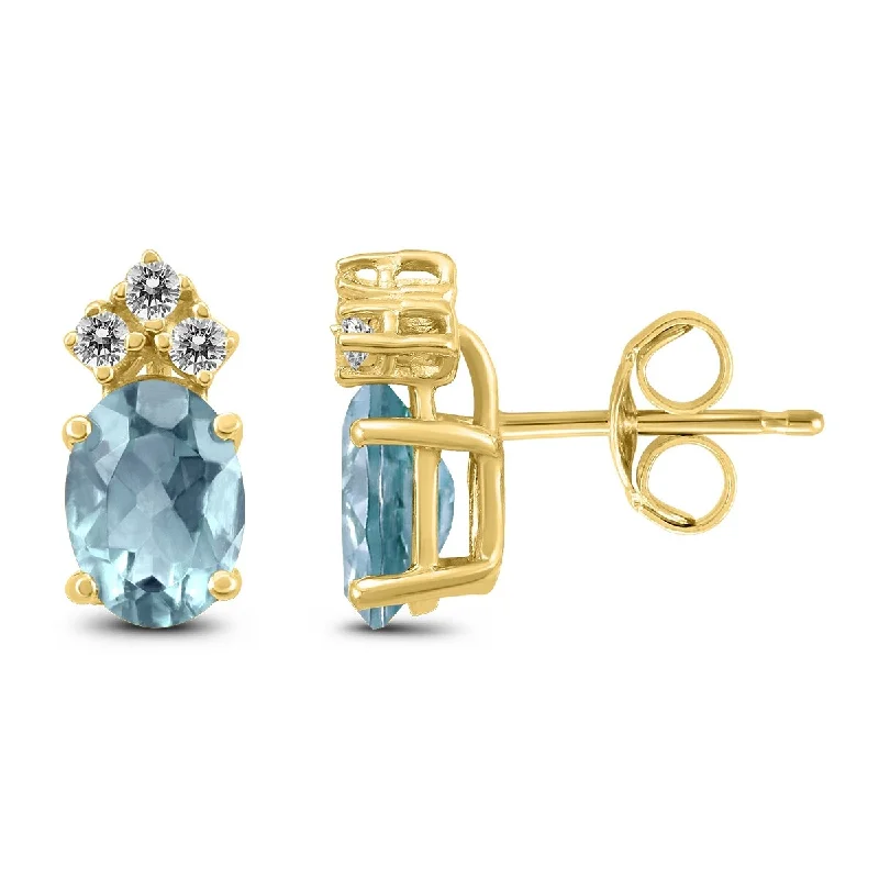 Marquee 14K Yellow Gold 5x3MM Oval Aquamarine and Diamond Earrings