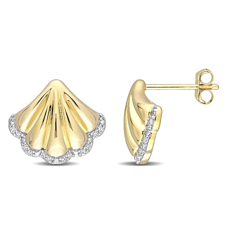 Miadora 10k Yellow Gold 1/10ct TDW Diamond Sea Shell Stud Earrings