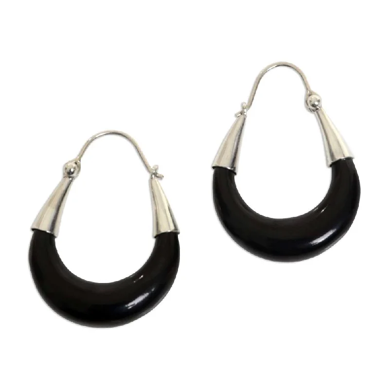 Handmade Sterling Silver Hoop Earrings, 'Half Moon' (Indonesia)