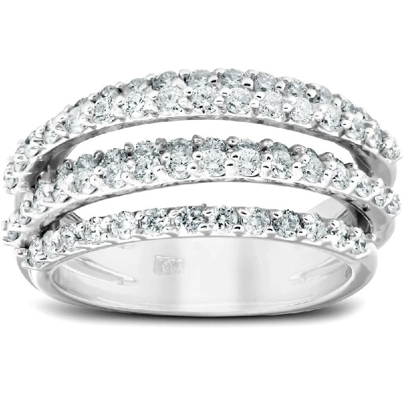 1 1/4 Ct Diamond Ring Womens Fashion Cocktail Multi Row Wide Band 14k White Gold