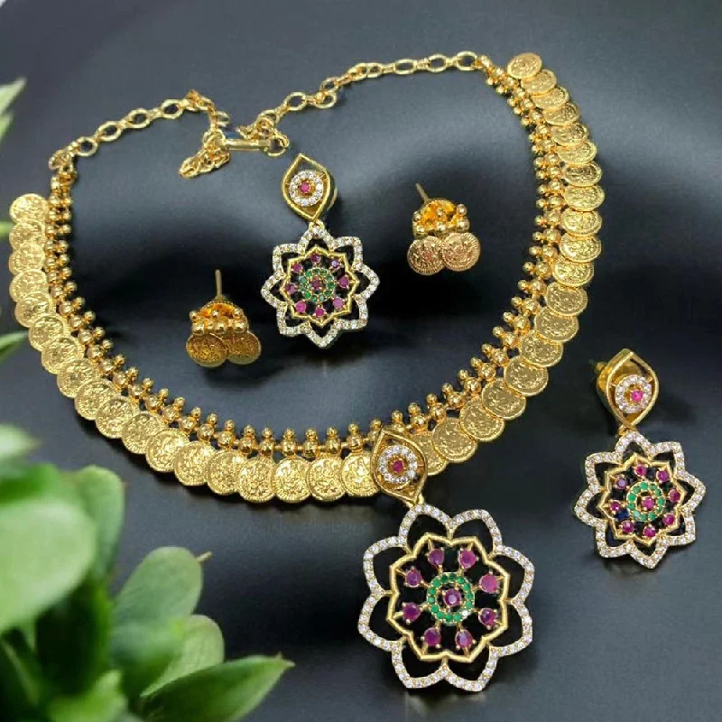 Sona Creation Gold Plated Austrian Stone Temple Necklace Set