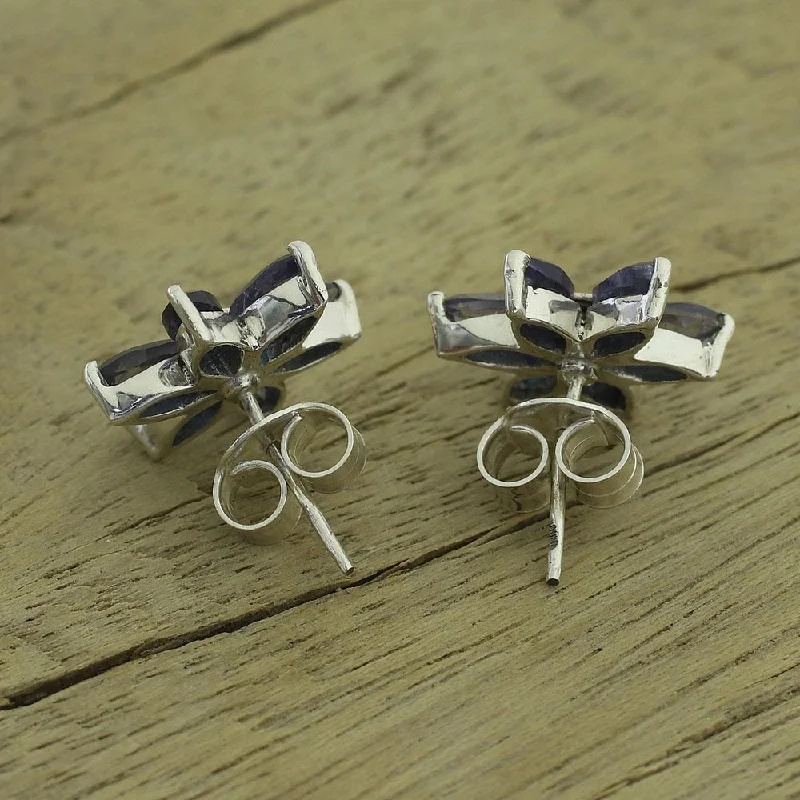 Handmade Iolite flower earrings Ocean Daisy (India)