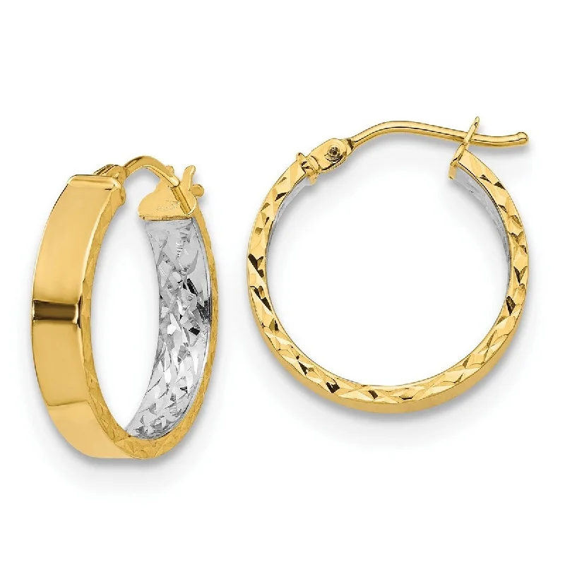 Curata Two-tone 14k Gold Diamond Cut Inside/Out Huggies Hoop Earrings (4mm x 19mm)