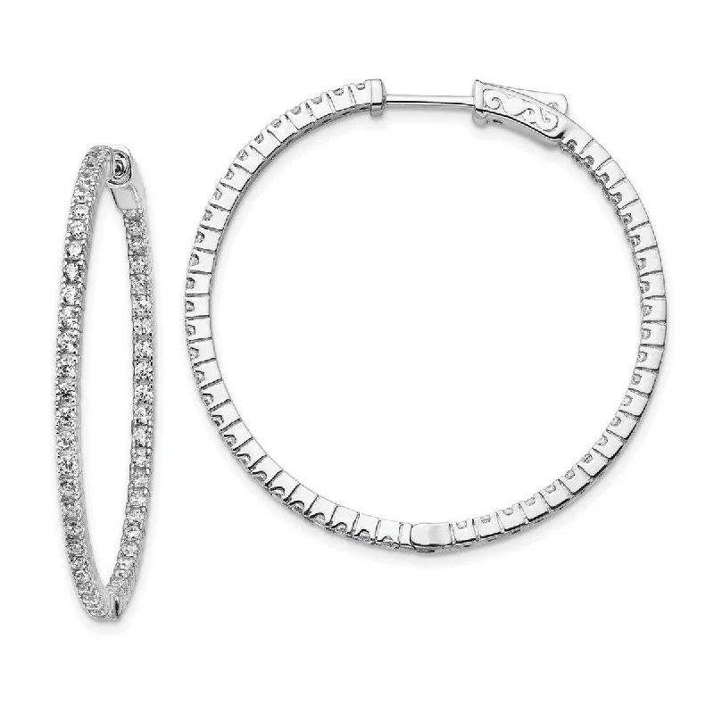 Curata 925 Sterling Silver Polished Safety clasp Rhodium Plated With CZ Cubic Zirconia Hinged Hoop Earrings