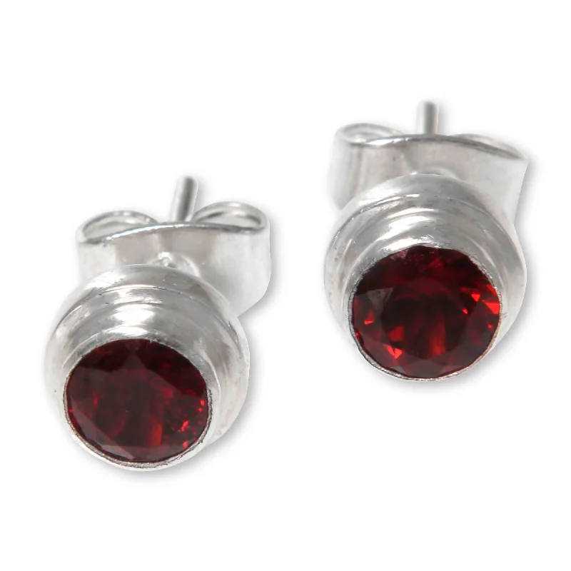 NOVICA Handmade Sterling Silver 'Red Simplicity' Garnet Earrings (Indonesia)