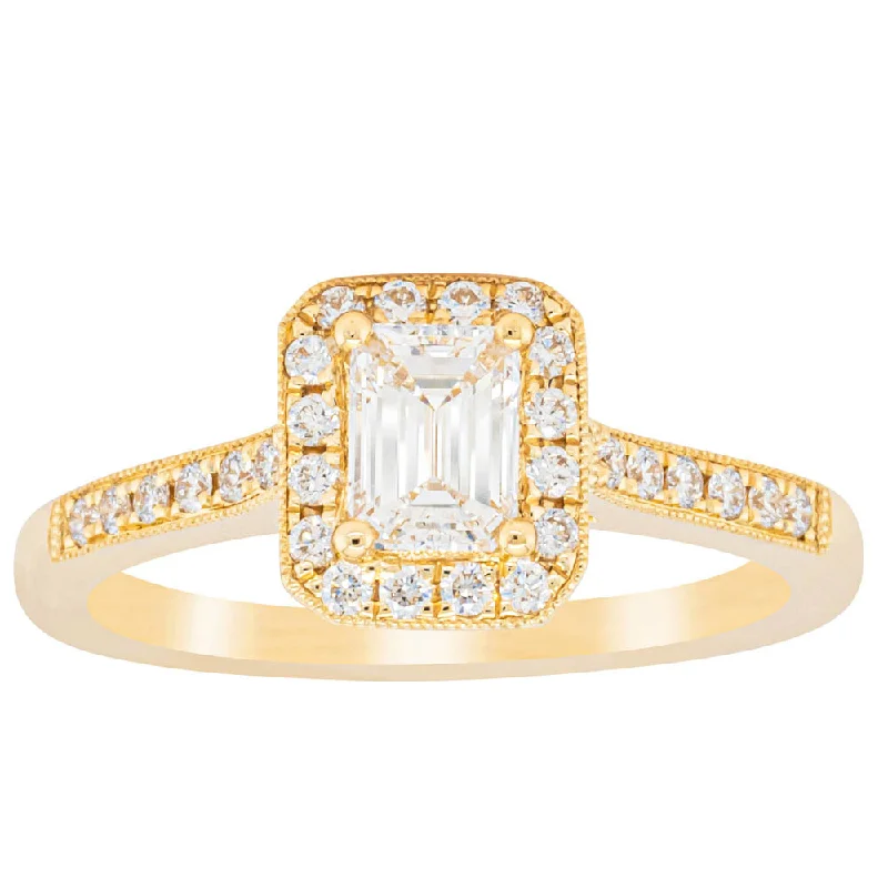 18ct Yellow Gold .50ct Emerald Cut Diamond Aria Ring