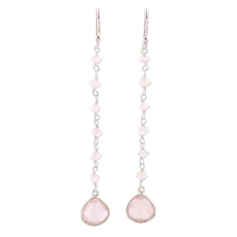 NOVICA Morning Drops, Rose quartz dangle earrings - 2.8*0.4