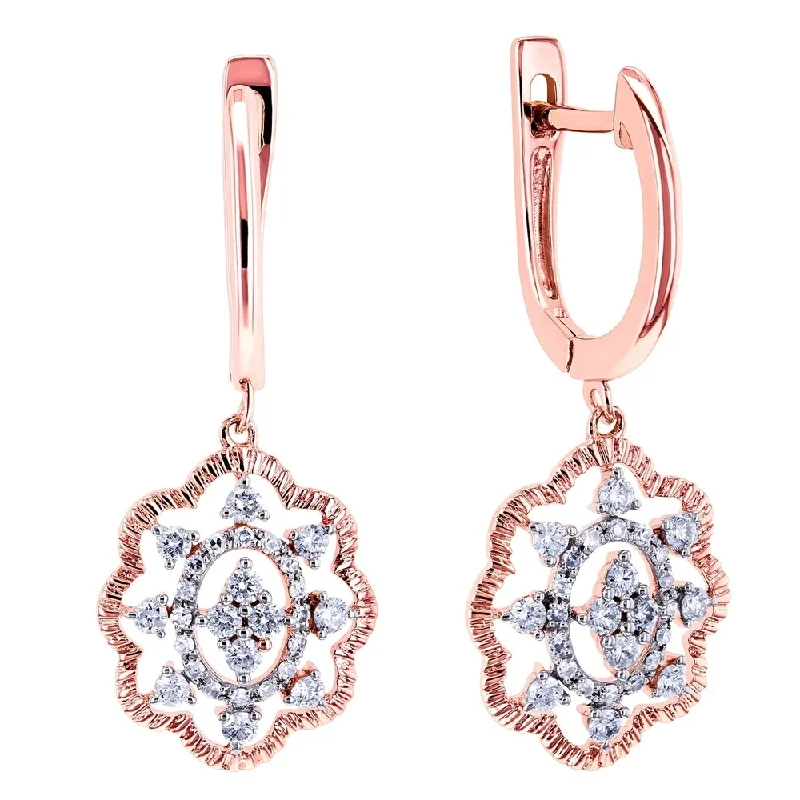 Annello by Kobelli 10k Gold 2/5ct TDW Diamond Floral Latch Back Drop Earrings