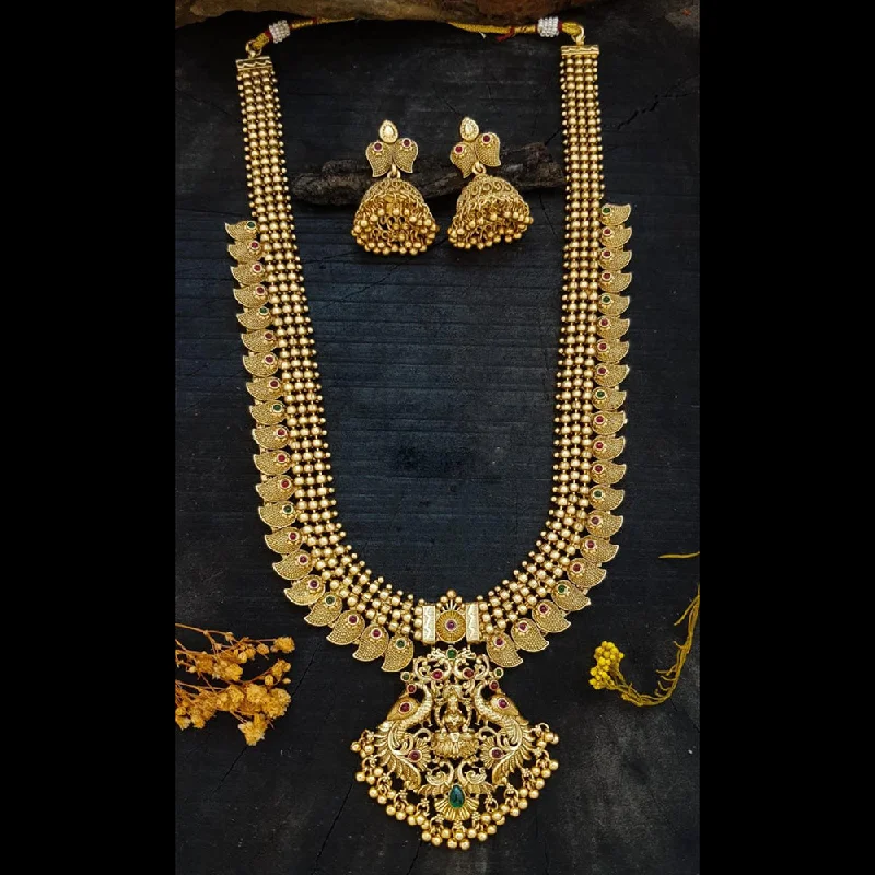 Sangita Creation  Copper Gold  Pota Stone Temple Long  Necklace Set