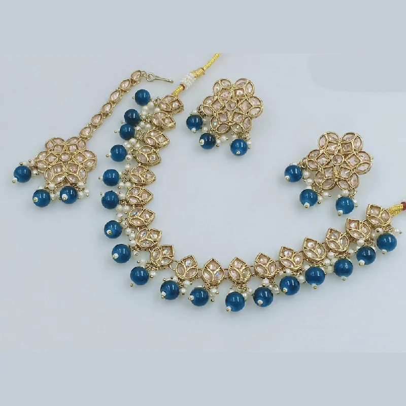 JCM Gold Plated Crystal Stone And Beads Necklace Set