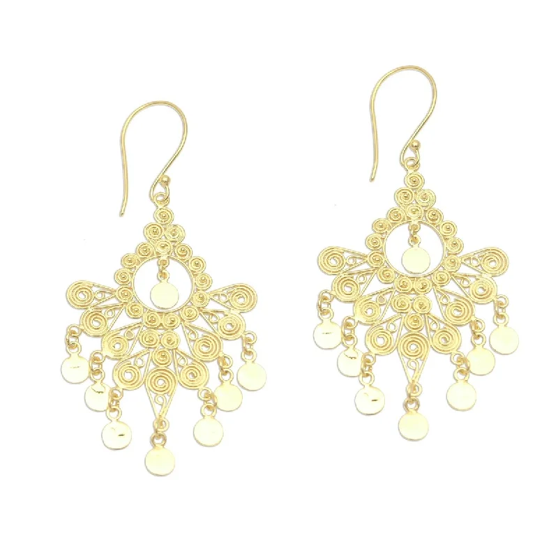 NOVICA Peacock Plumes, Gold plated sterling silver earrings - 2.4*1.1