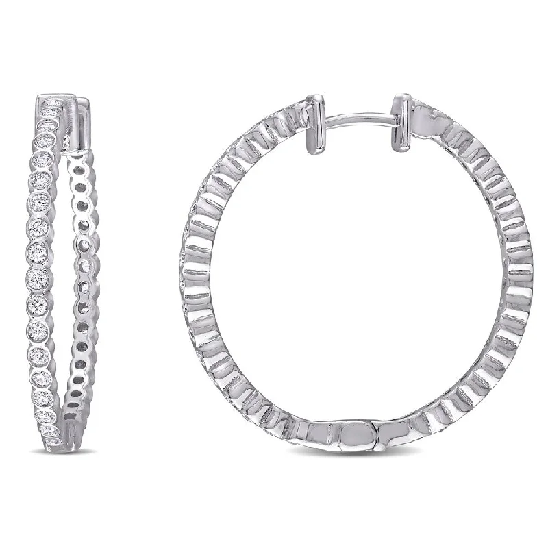 Miadora 14k White Gold 4/5ct TDW Diamond Hoop Earrings - N/A