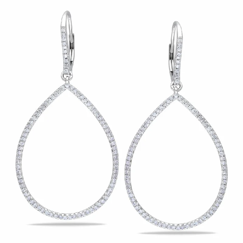 Miadora 14k White Gold 4/5ct TDW Diamond Teardrop Open Hoop Dangle Earrings - 50.4 mm x 25.3 mm x 12.6 mm