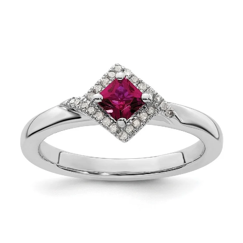 Curata 2.25mm 925 Sterling Silver Prong set Stackable Expressions Polished Created Ruby and Diamond Ring