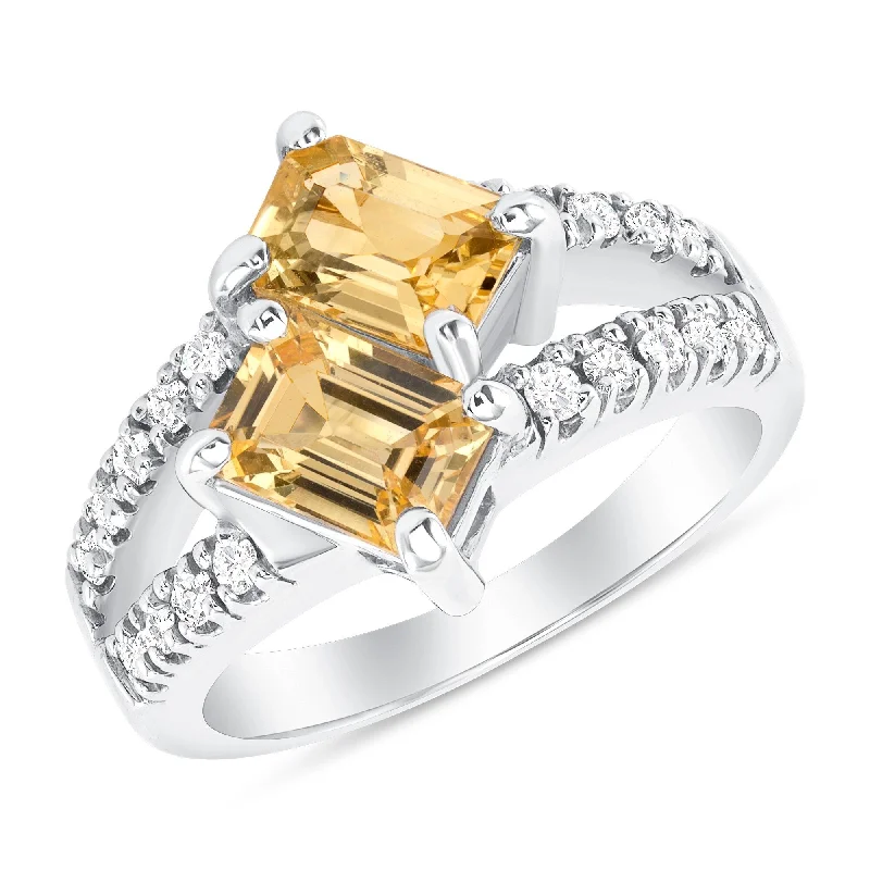 2.13 ct Yellow Sapphire and Diamond Ring in 14k White Gold