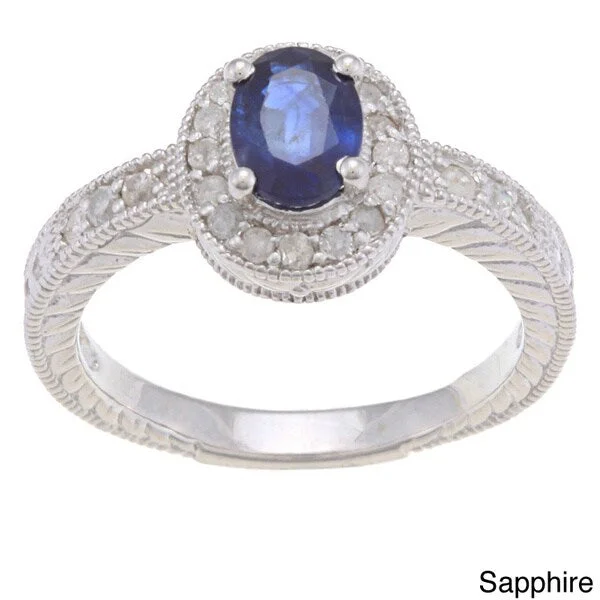 Viducci Sterling Silver Blue Sapphire and 2/5ct TDW Diamond Ring (G-H, I1-I2)