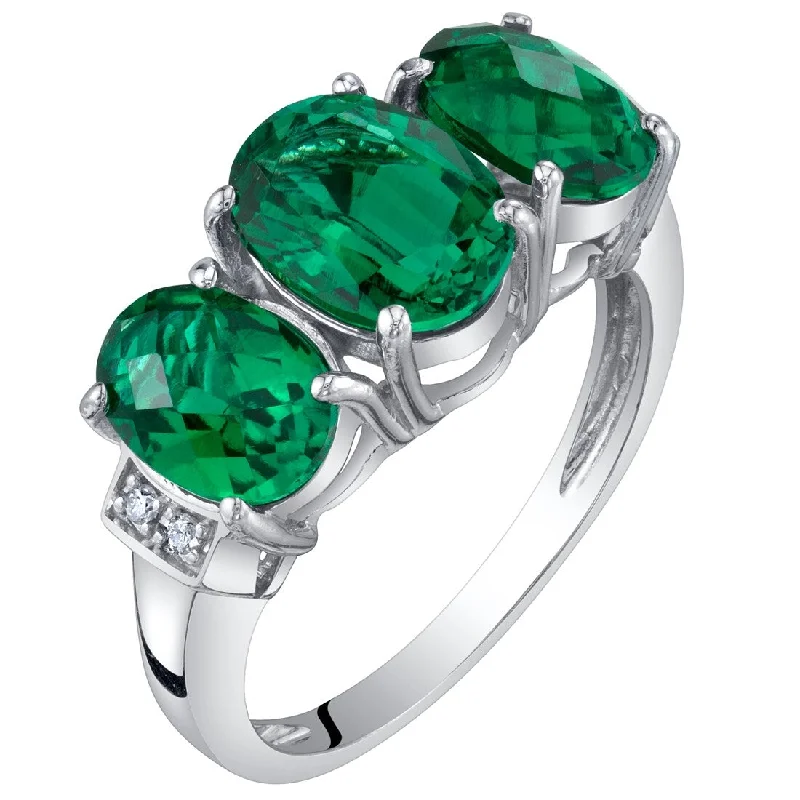 14k White Gold 2.02ct Created Emerald and Diamond Ring