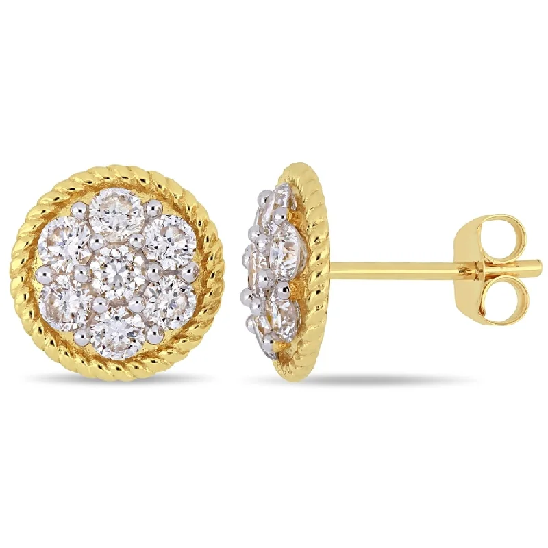 Miadora 14k Yellow Gold 1ct TDW Diamond Floral Cluster Halo Stud Earrings