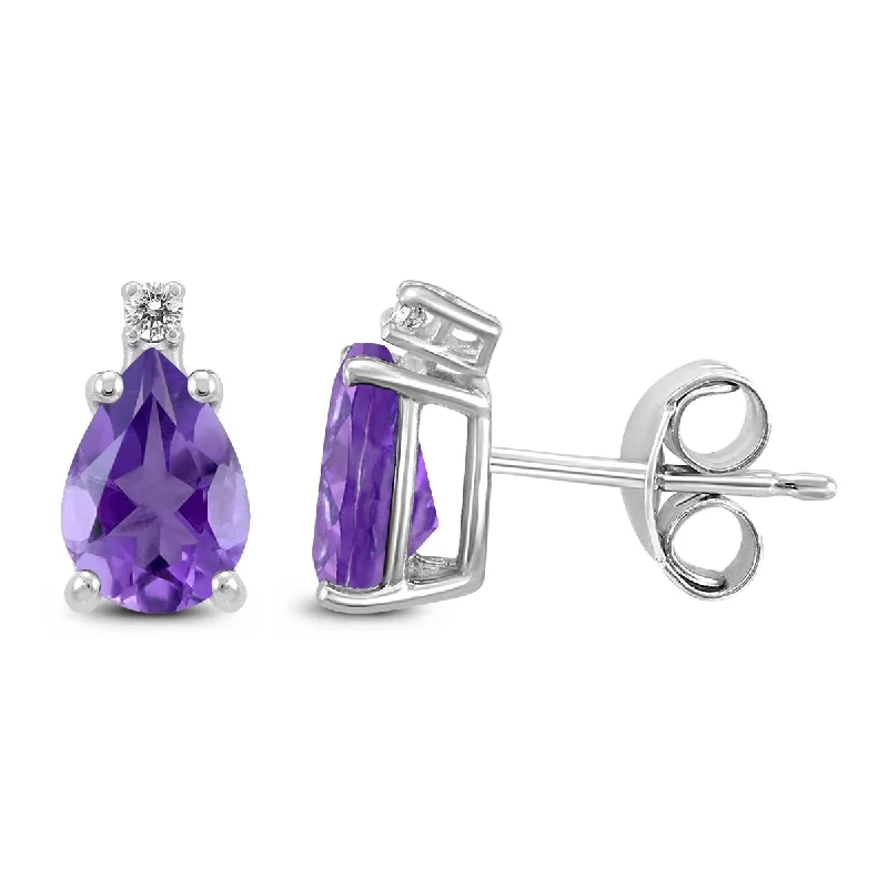 Marquee 14K White Gold 7x5MM Pear Amethyst and Diamond Earrings