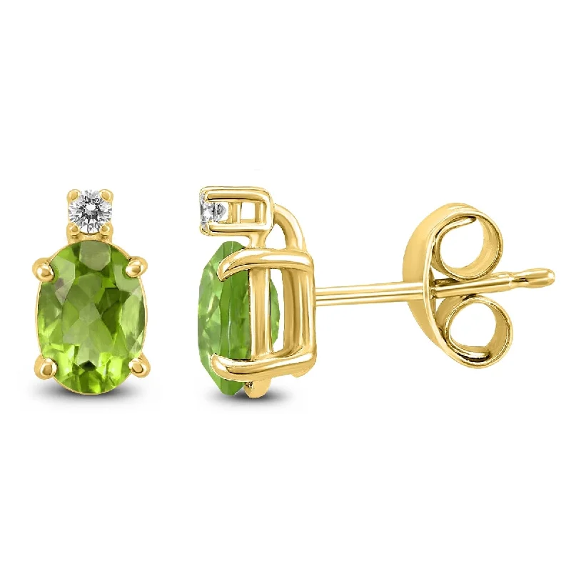 Marquee 14K Yellow Gold 6x4MM Oval Peridot and Diamond Earrings